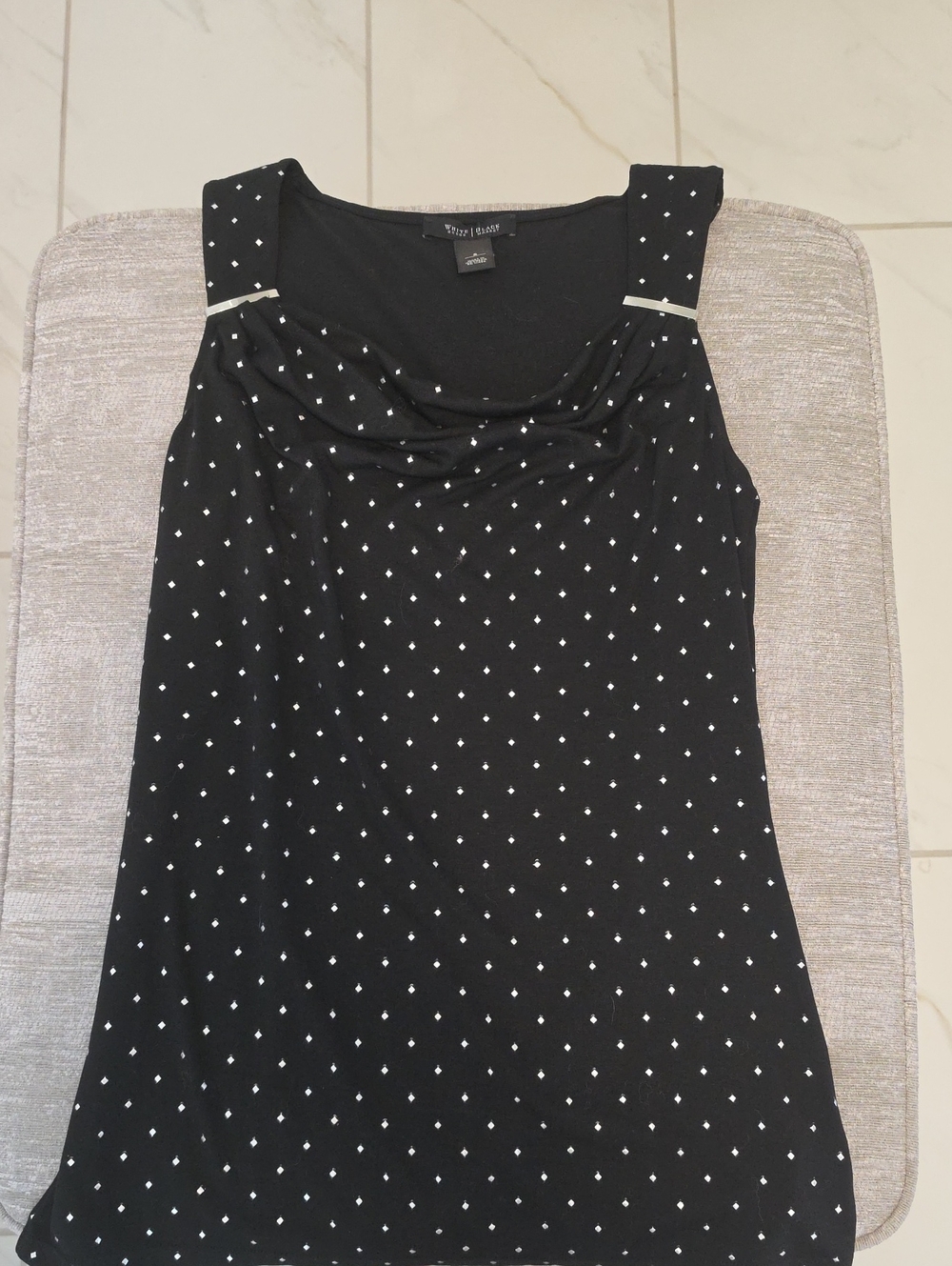 White House Black Market Black Polka Dot MetallicCowl-Neck Tank
